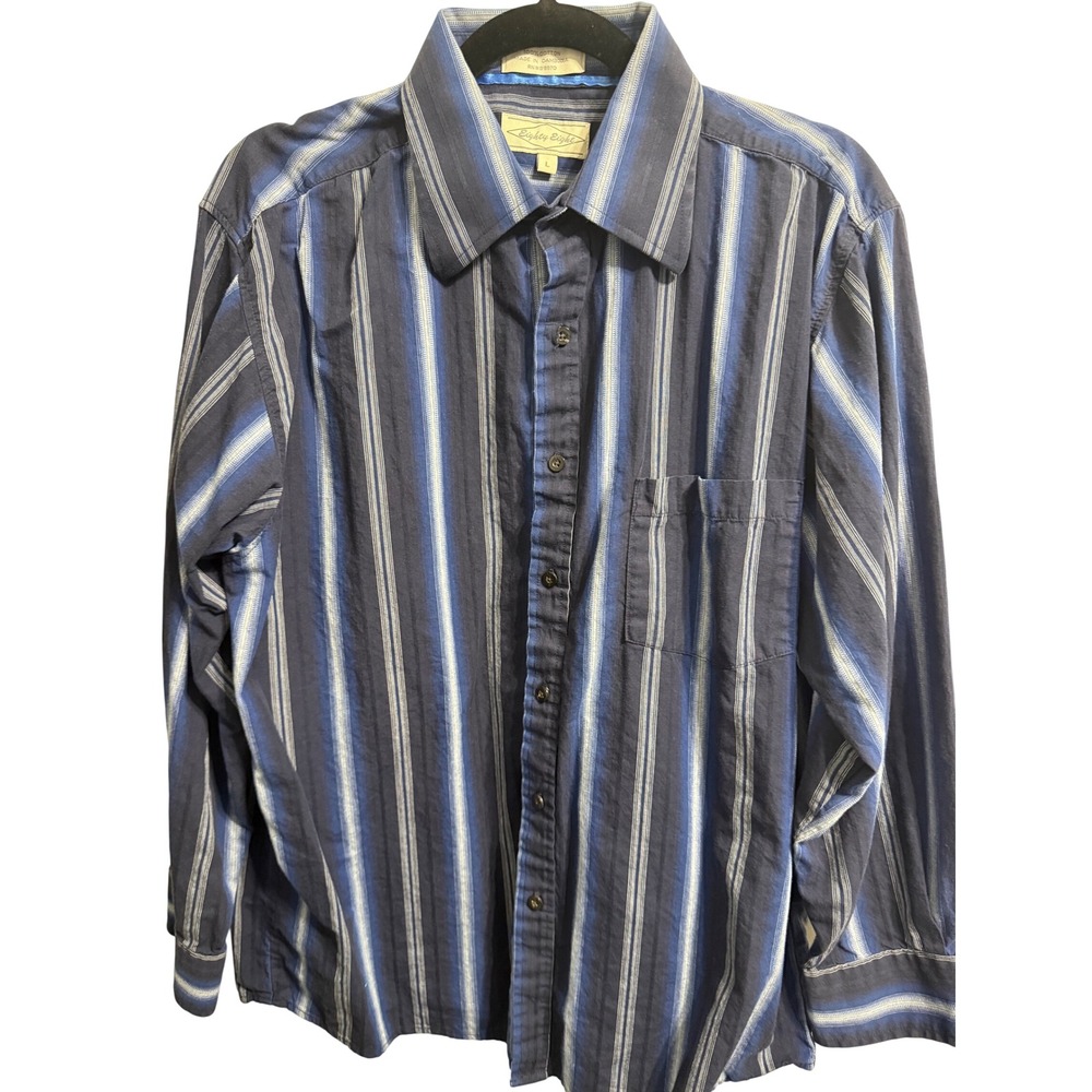 Eighty Eight Mens Blue Striped Long Sleeve Button Down Cotton Shirt Large